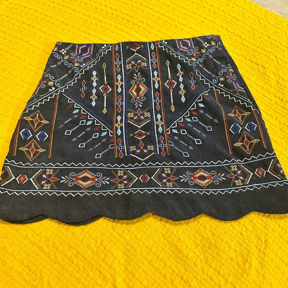 Blue Embroidered Corduroy Skit
